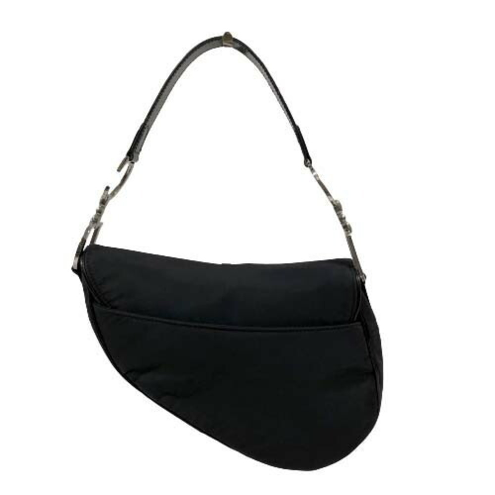 Christian Dior Saddle Bag Nylon Leather Handbag Shoulder Charm Black - Picture 4 of 9
